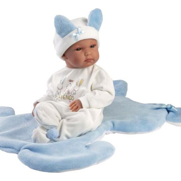 Muñeco Llorens Bebé Recien Nacido Bimbo Conejo Celeste Manta Diseño Bimbo Conejito Celeste