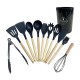 Utensilios Cocina Menage Juego Set X12 Madera Y Silicona Color Negro