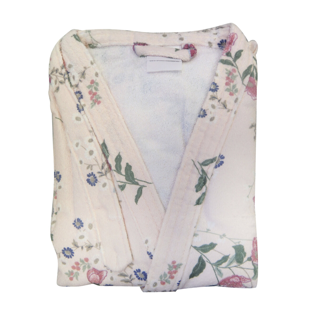 Bata Baño Felpa Estampada Algodón Talle P al G - Flores Rosa 
