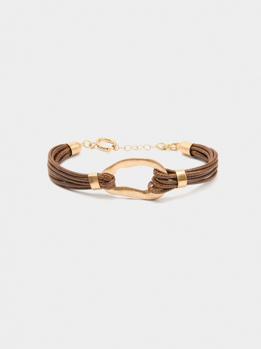Pulsera Multicordón Con Aro - marron 