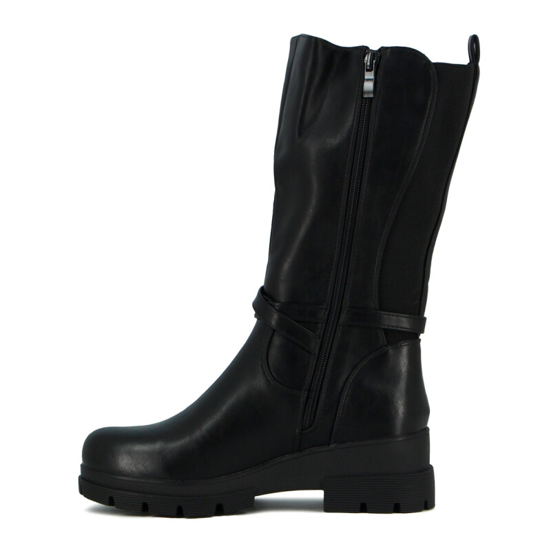 Darkness Bota De Dama Caña Media C/ Dos Tiras Cruzadas Y Hebilla - Negro Negro