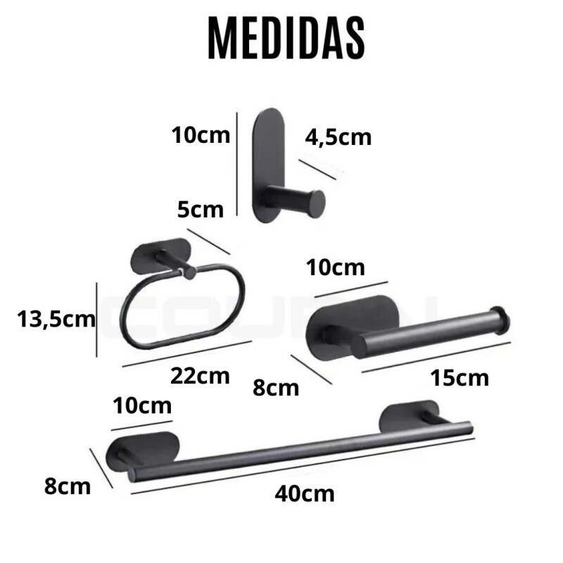 Set Accesorio Baño Juego 4 Piezas Negro Adhesivo Acero Inoxidable Set Accesorio Baño Juego 4 Piezas Negro Adhesivo Acero Inoxidable