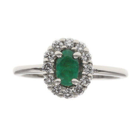Anillo Diana en oro blanco 18k con brillantes y esmeralda * Anillo Diana en oro blanco 18k con brillantes y esmeralda *