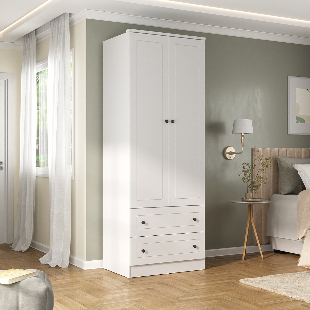 Ropero Americano PLUS 2 puertas + 2 Cajones - 100%MDF - Blanco 