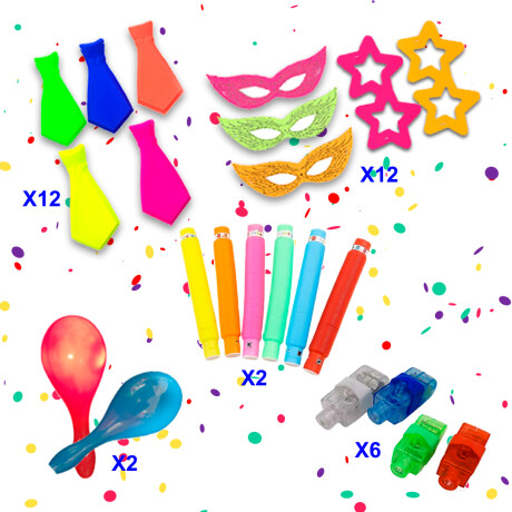 Combo Cotillon Fluo Luminoso 25 Invitados - 102 Articulos Combo Cotillon Fluo Luminoso 25 Invitados - 102 Articulos