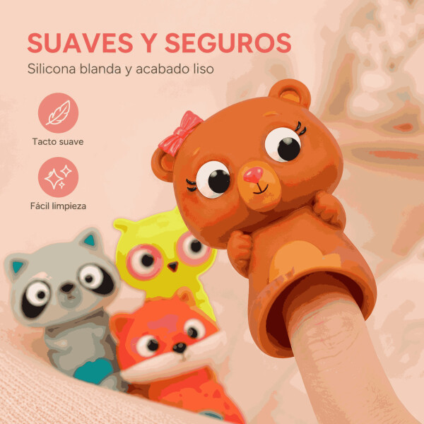 Set X4 Títeres de Dedo Animalitos para Baño y Juego Rosa