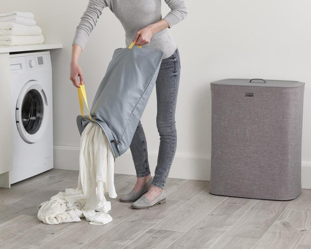 Cesta de lavandería con doble compartimento 90L Tota Gris