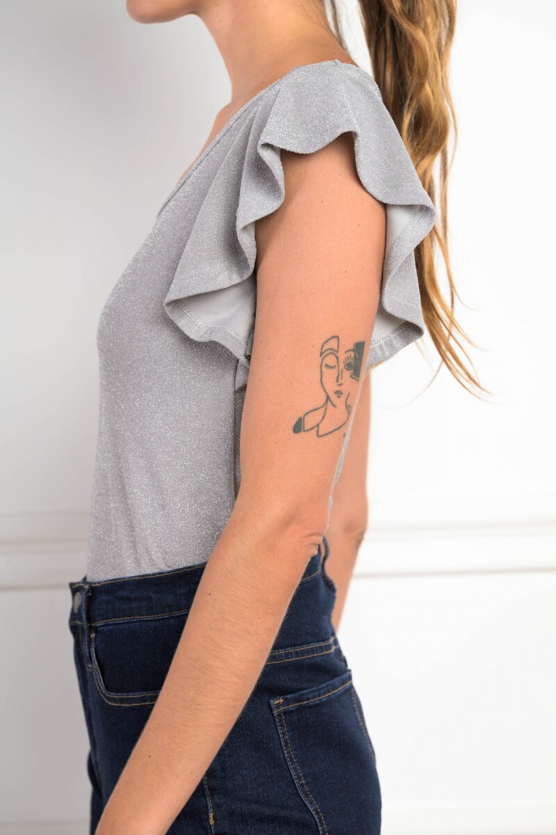 Remera Manga Volado Plata