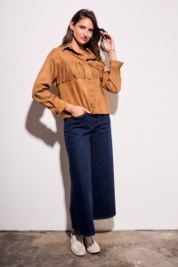 Camisa Gamuza Flecos Camel