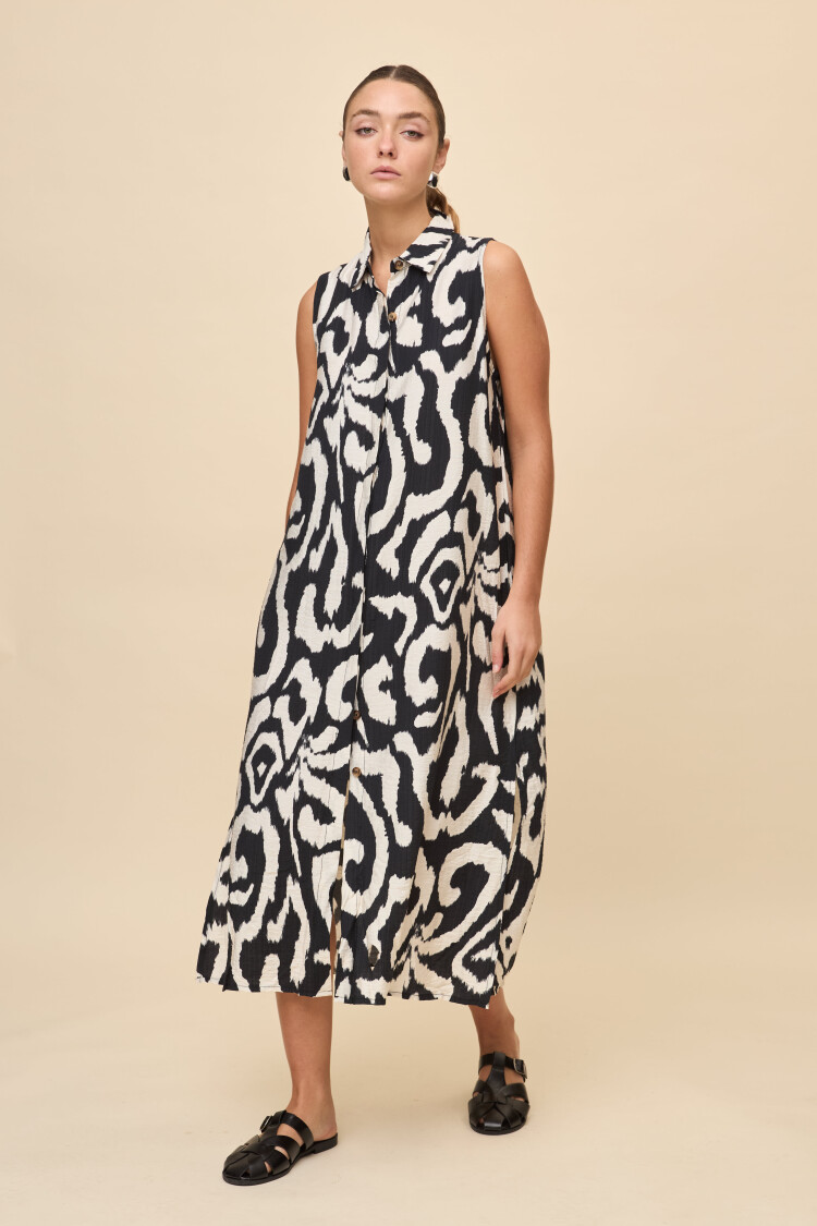 VESTIDO LITA PRINTED Negro/Blanco