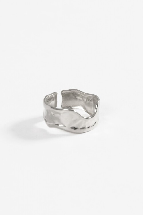 Anillo irregular acero ajustable plateado