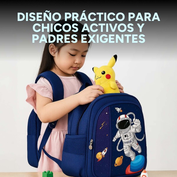 Mochila Escolar Infantil Reforzada Niños 33x24Cm Astronauta Azul Color