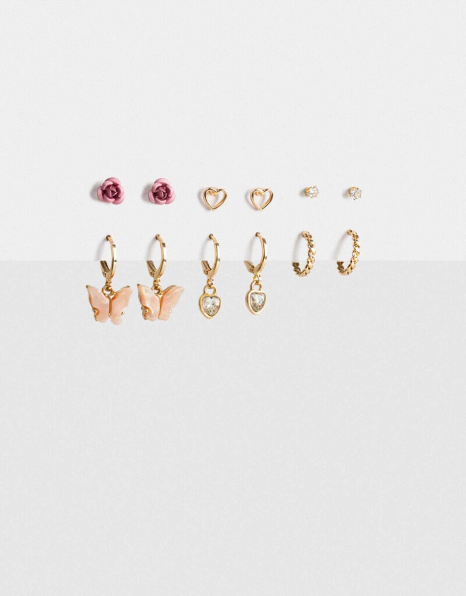 Set De Aros Dorados Romantico - Dorado 