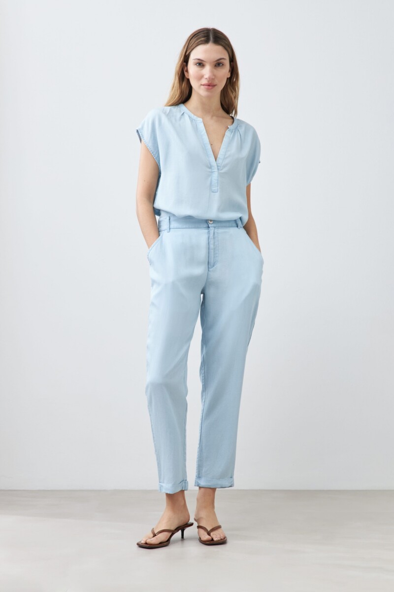 Pantalón pijama de lyocell azul claro