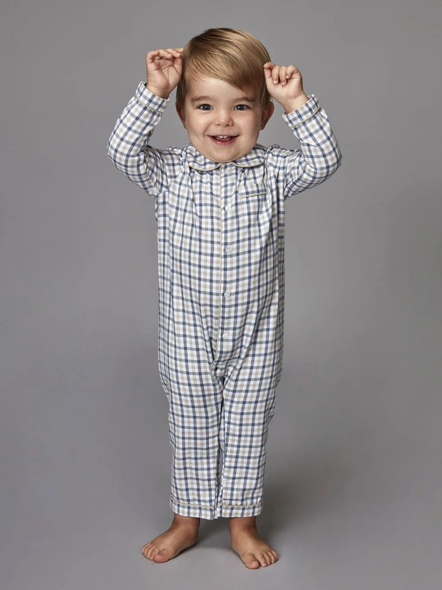 Pijama De Cuadro Vichy Gris Azulado