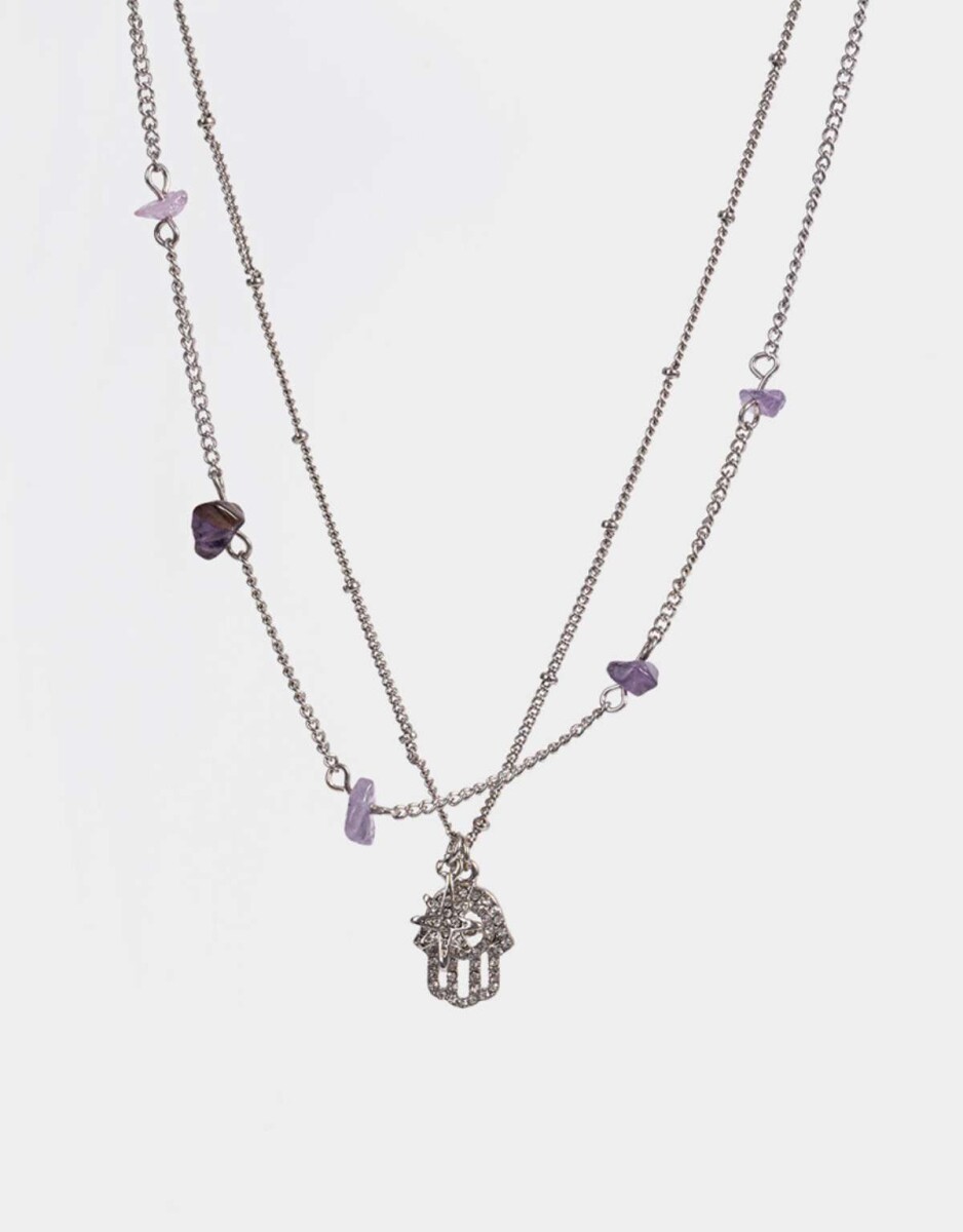 Collar Con Piedra Natural Amatista - Plateado 