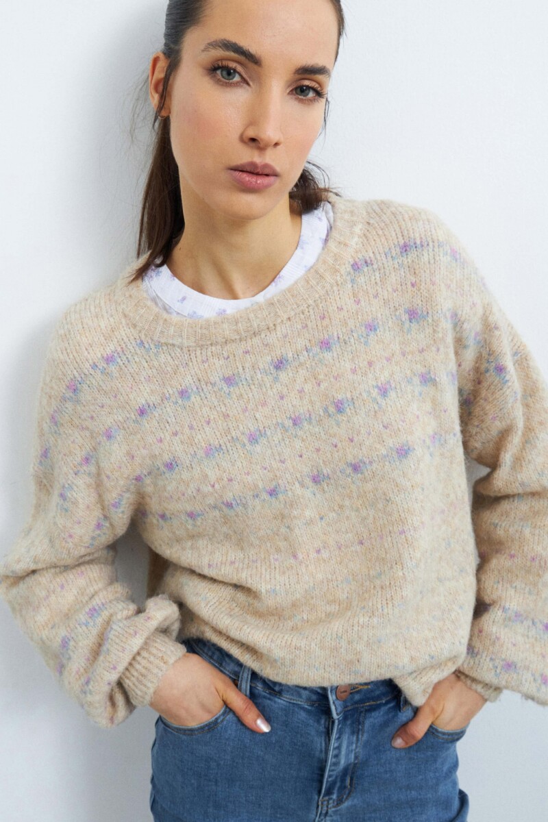 Sweater c/jacquard floral - crudo 