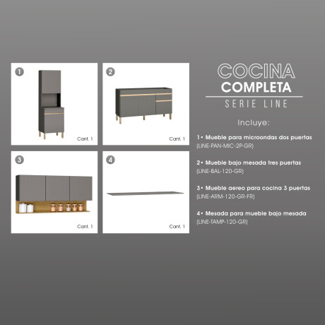 Modulos De Cocina Incluye 3 Modulos Y Mesada GRIS