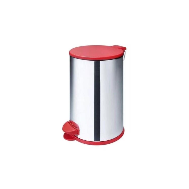 PAPELERA ACERO INOXIDABLE 12LTS TAPA ROJO ROJO