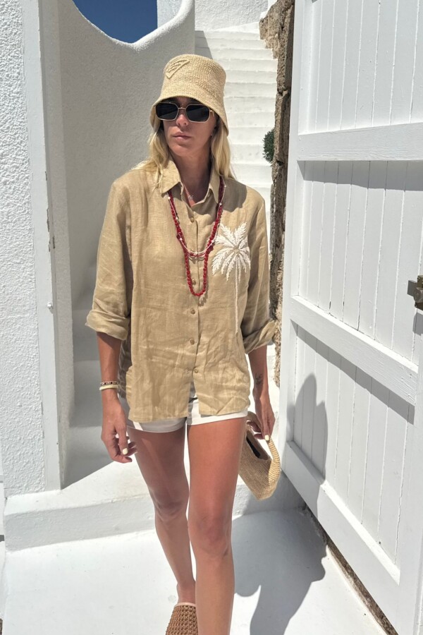 Camisa Bordada Palm Beige