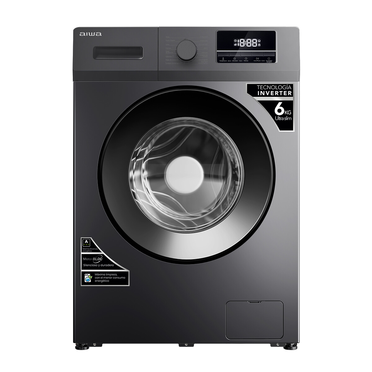Lavarropas Automático Carga Frontal AIWA 6KG Inverter - Gris 