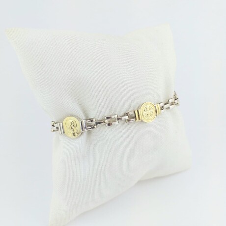 Pulsera religiosa de plata 925 con detalles de double en oro 18Kts modelo panther, Virgen Niña manto, San Benito, Ángel Rafael. Pulsera religiosa de plata 925 con detalles de double en oro 18Kts modelo panther, Virgen Niña manto, San Benito, Ángel Rafael.