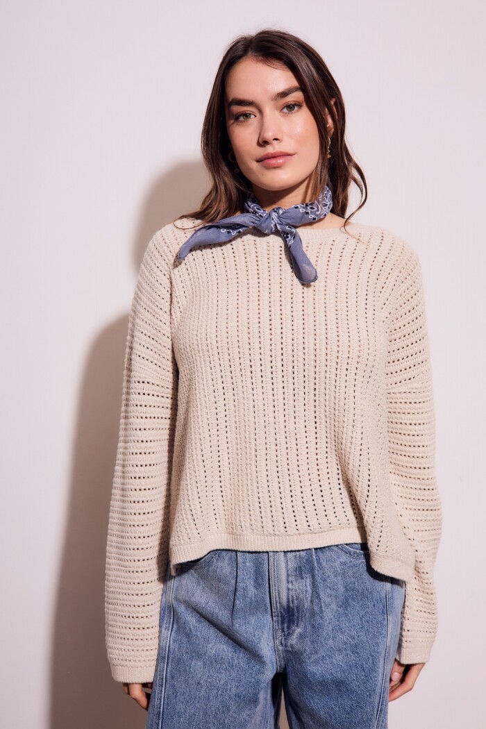 Sweater Texturado Lurex Beige Melange