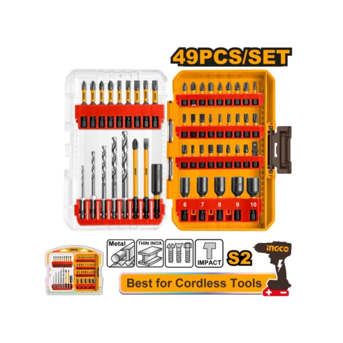 SET 49 PUNTAS Y MECHAS PARA DESTORNILLADOR DE IMPACTO INGCO Set 49 Puntas Y Mechas Para Destornillador De Impacto Ingco