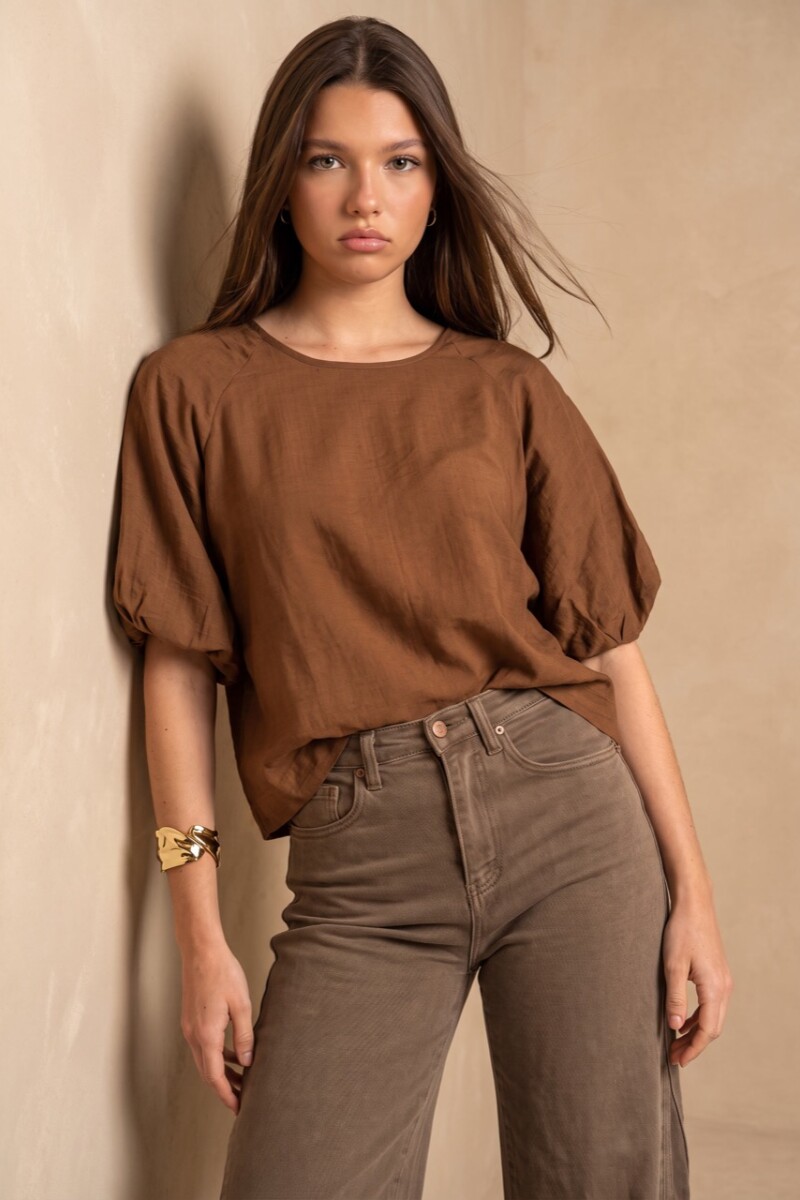 Blusa Mangas Balloon Moca
