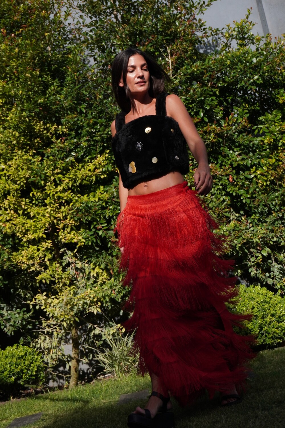 Long Multitachas Útil Top Negro