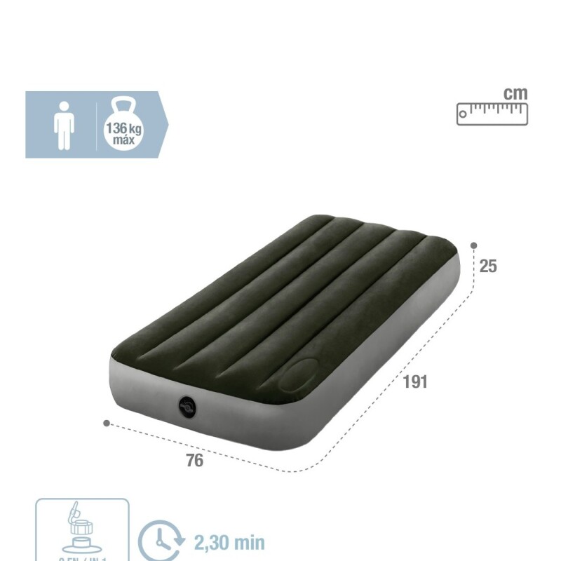 INTEX COLCHON DURA-BEAM STANDARD DOWNY AIR BED VALVULA 2EN1 1 PLAZA COT Intex Colchon Dura-beam Standard Downy Air Bed Valvula 2en1 1 Plaza Cot