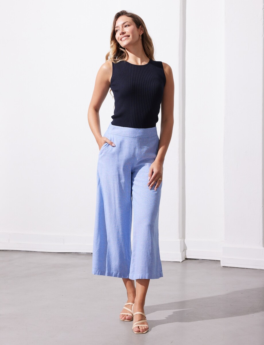 Pantalon Lino Crop - Celeste 