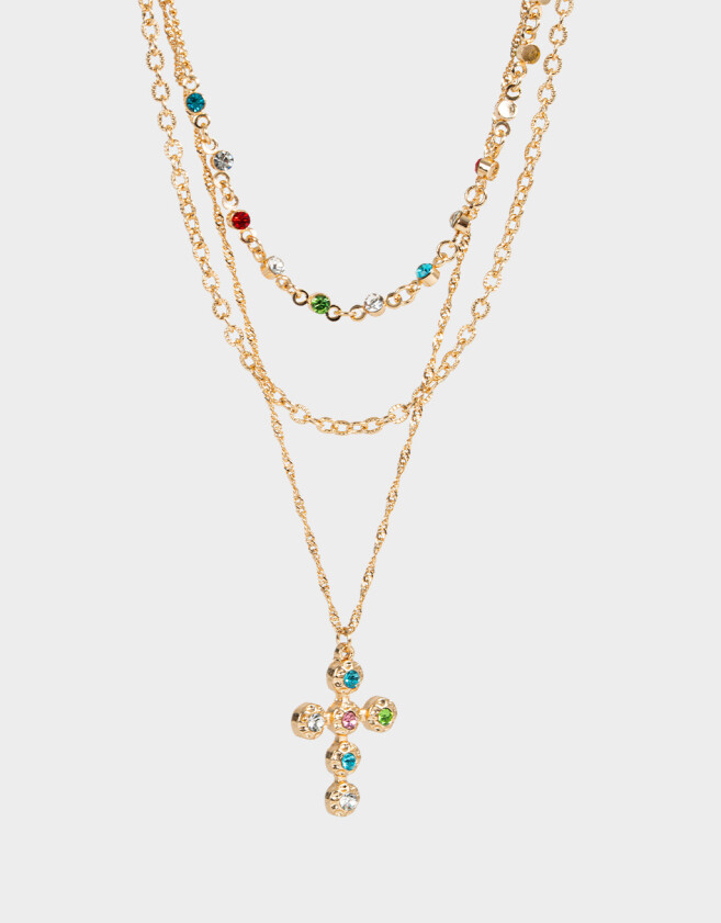 Collares Cortos Religioso Collar Largo Con Cruz - Dorado