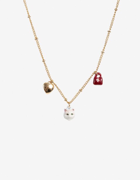 Collares Cortos Metal Collar Multicharm Bañado En Oro - Dorado