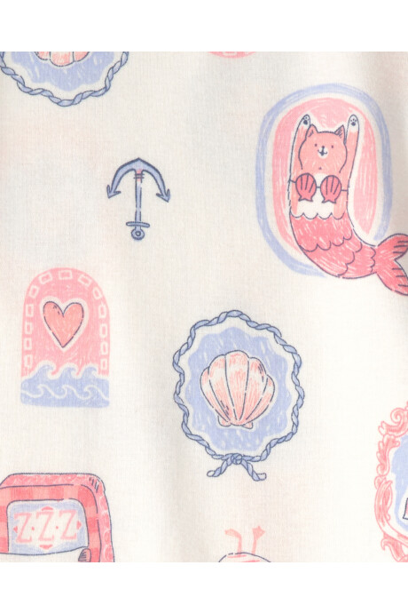 Pijama cuatro piezas de algodón, diseño gatita sirena. Talles 12-24M Pijama cuatro piezas de algodón, diseño gatita sirena. Talles 12-24M