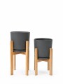 MACETA CERAMICA GRANDE CON SOPORTE ALTO GRIS OSCURO