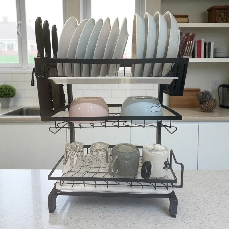 Escurridor De Platos De 3 Niveles Con Bandejas De Extraíbles Escurridor De Platos De 3 Niveles Con Bandejas De Extraíbles