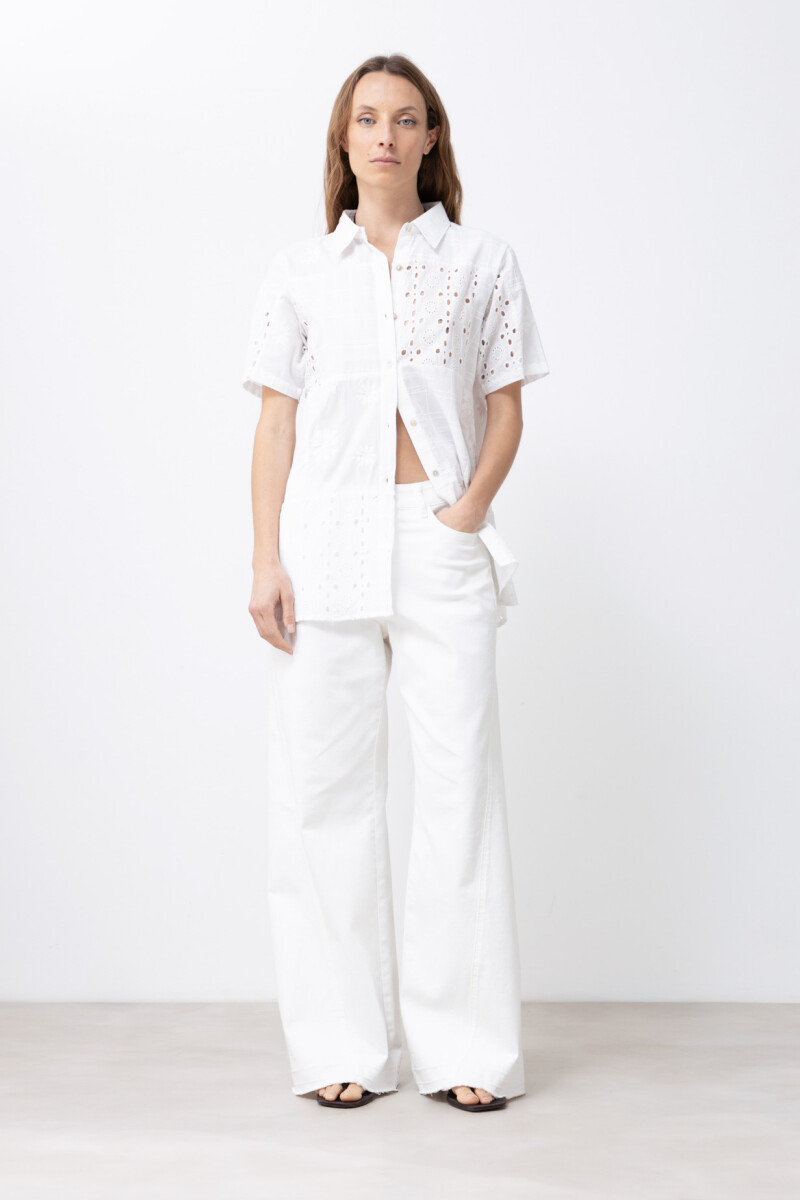 Camisa patchwork de broderie blanco