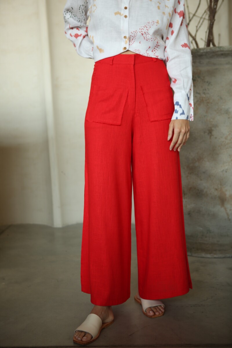 PANTALON WIDE DESFLECADO - Rojo 