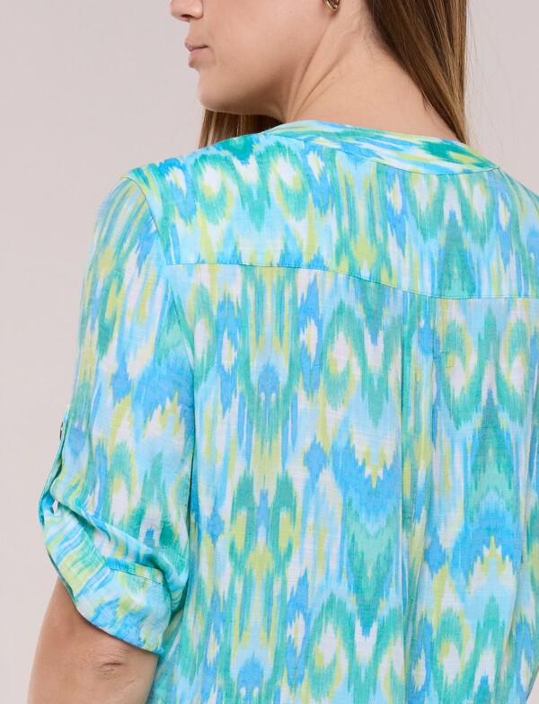 Camisera Estampada Ikat Con Nudo Frontal VERDE/MULTI