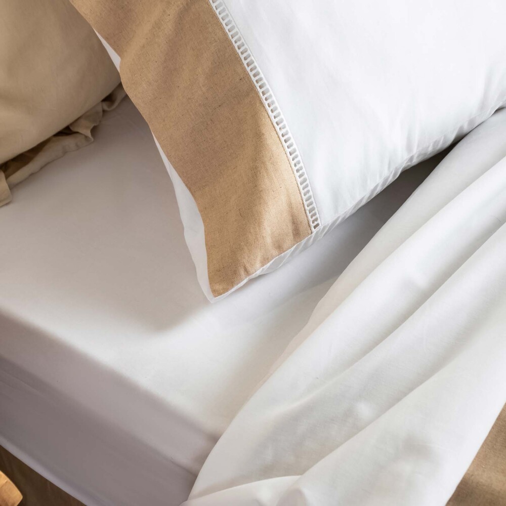 JUEGO DE SABANAS 180 HILOS KING ALGODON NATURAL-BEIGE GUARDA DE LINO BEIGE