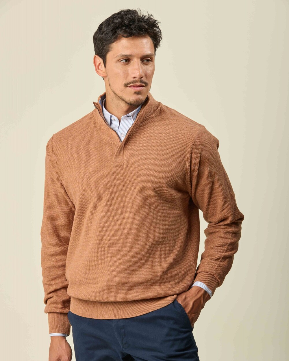 Buzo Algodón Medio Cierre Ladrillo