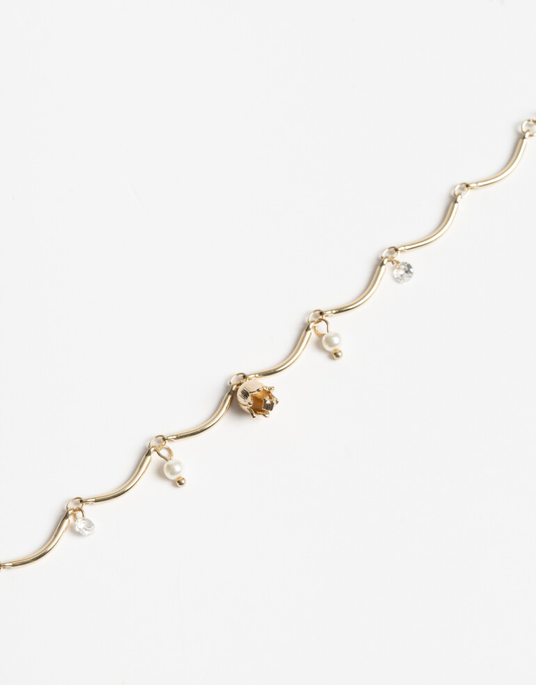 Pulseras Flexibles Strass Pulsera Tulipanes Cubic & Perla - Dorado