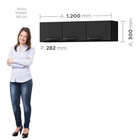 Mueble Aéreo Alacena de Cocina 3 Puertas - Negro Mueble Aéreo Alacena de Cocina 3 Puertas - Negro