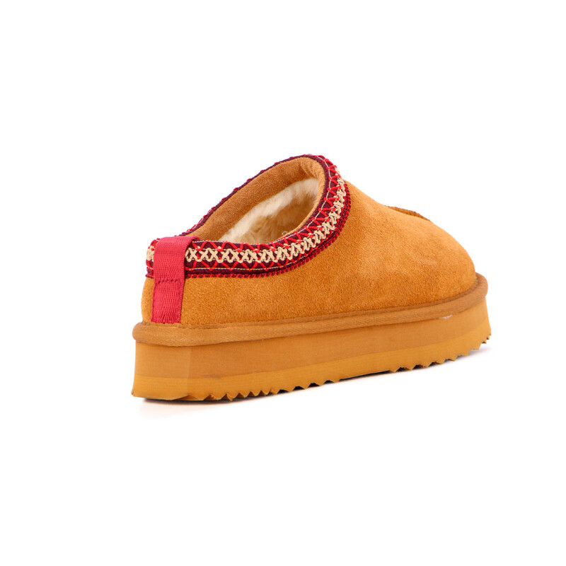 Country Pantufla Cuero / Peluche - Tira De Color Fija - Dama - Camel Camel