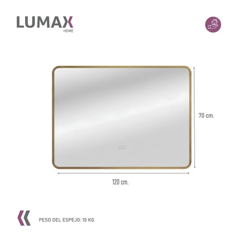 Espejo Horizontal Lumax c/marco desempañador y luz 120x70cm Dorado
