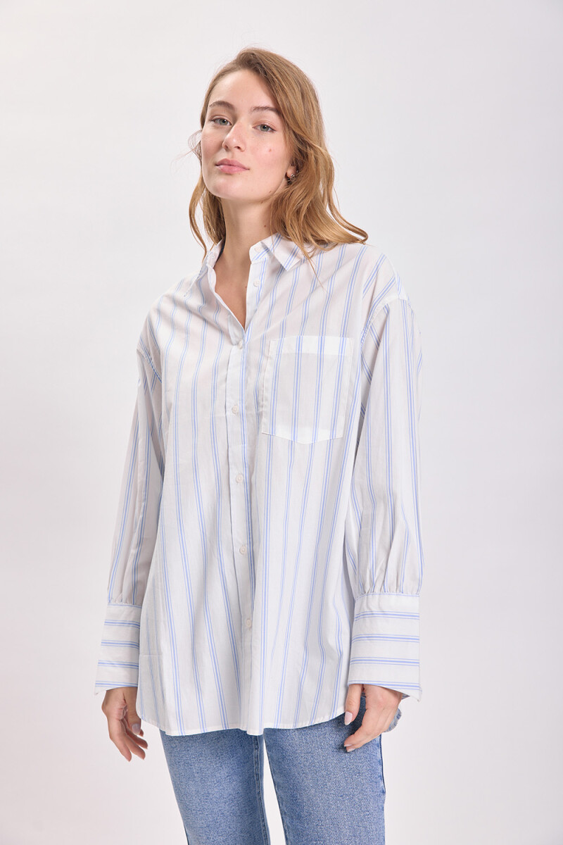 Camisa bolsillo rayada Celeste
