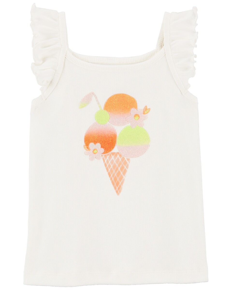 Musculosa de algodón, con mangas onduladas y estampa helado 