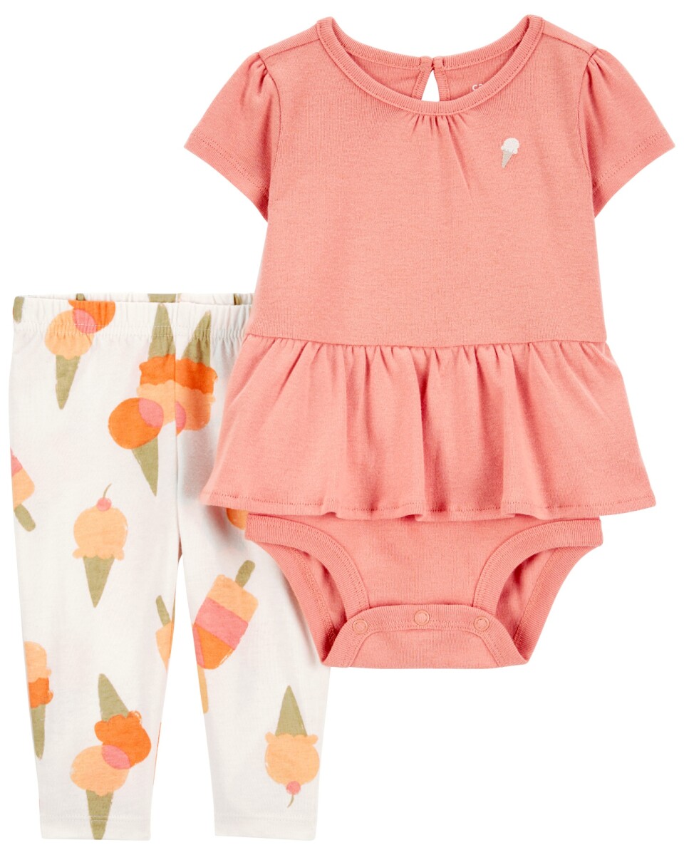 Set dos piezas de algodón, calza y body con volados, diseño helados 