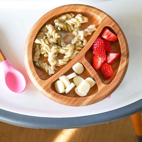 Plato con Separaciones y Cuchara Comida Bebé Madera Silicona Lila